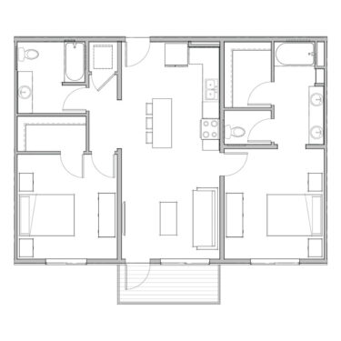 Rendering of the B3 floor plan with 2 bedroom[s] and 2 bathroom[s] at Marq at Monument Ridge