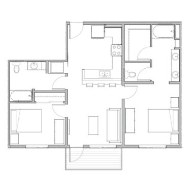 Rendering of the B2 floor plan with 2 bedroom[s] and 2 bathroom[s] at Marq at Monument Ridge