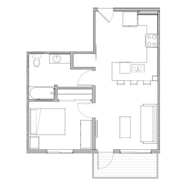 Rendering of the A2 floor plan with 1 bedroom[s] and 1 bathroom[s] at Marq at Monument Ridge