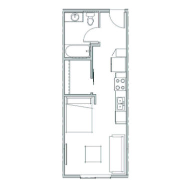 Rendering of the S1 floor plan with a Studio bedroom and 1 bathroom[s] at Marq at Monument Ridge