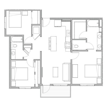 Rendering of the C1 floor plan with 3 bedroom[s] and 2 bathroom[s] at Marq at Monument Ridge