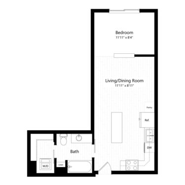Rendering of the S1 floor plan with a Studio bedroom and 1 bathroom[s] at The Preserve at Mesa Creek