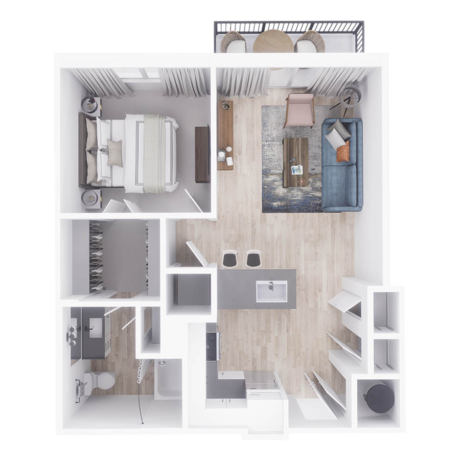 Rendering of the A4 floor plan with 1 bedroom[s] and 1 bathroom[s] at Arte St. Petersburg