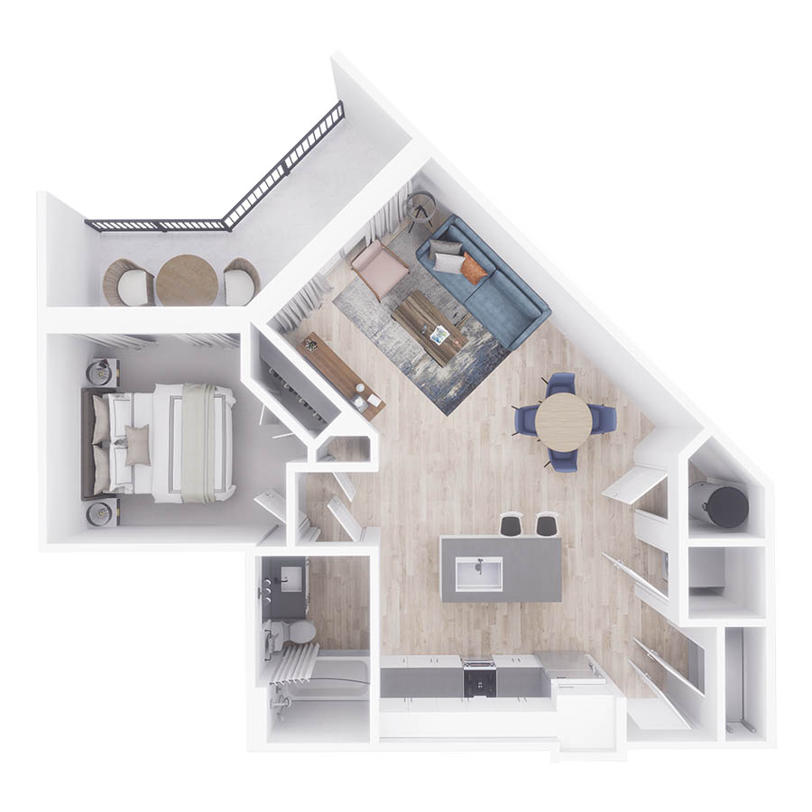 Rendering of the A6 floor plan with 1 bedroom[s] and 1 bathroom[s] at Arte St. Petersburg