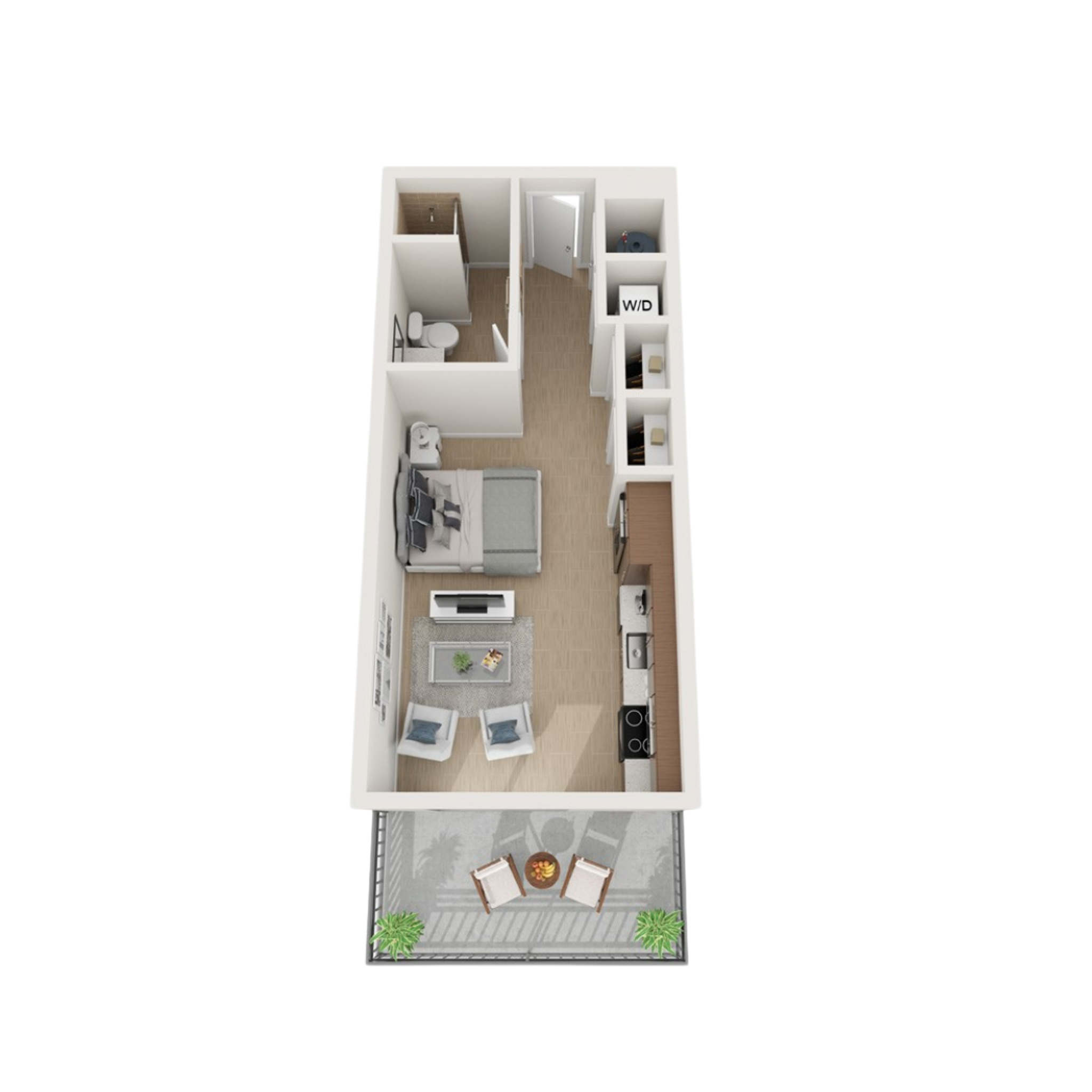 Rendering of the S6 - Affordable floor plan with a Studio bedroom and 1 bathroom[s] at Arte Grand Central Overtown