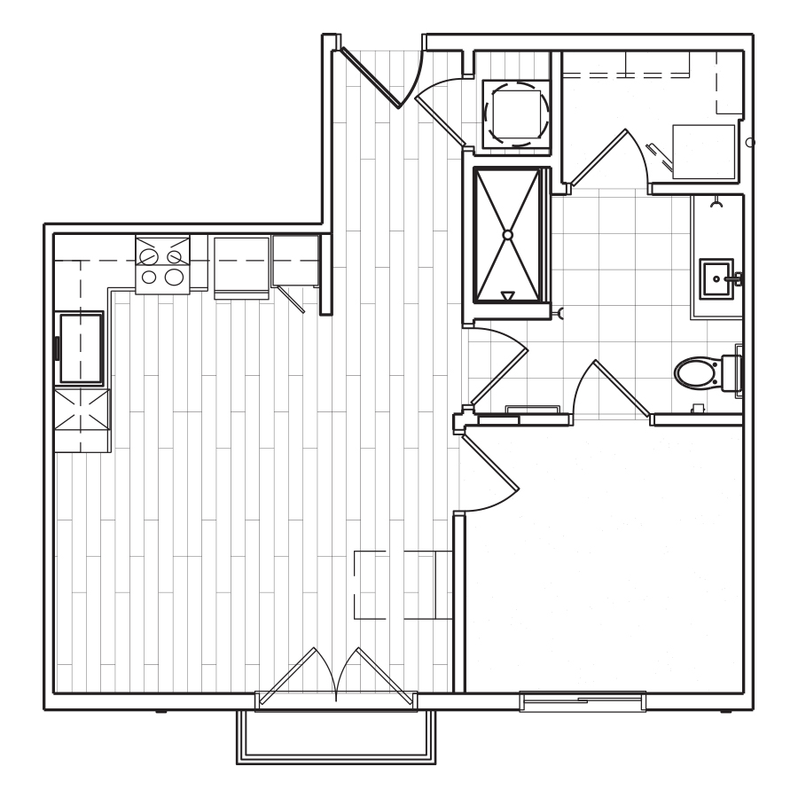 Rendering of the S3 floor plan with a Studio bedroom and 1 bathroom[s] at The Locale