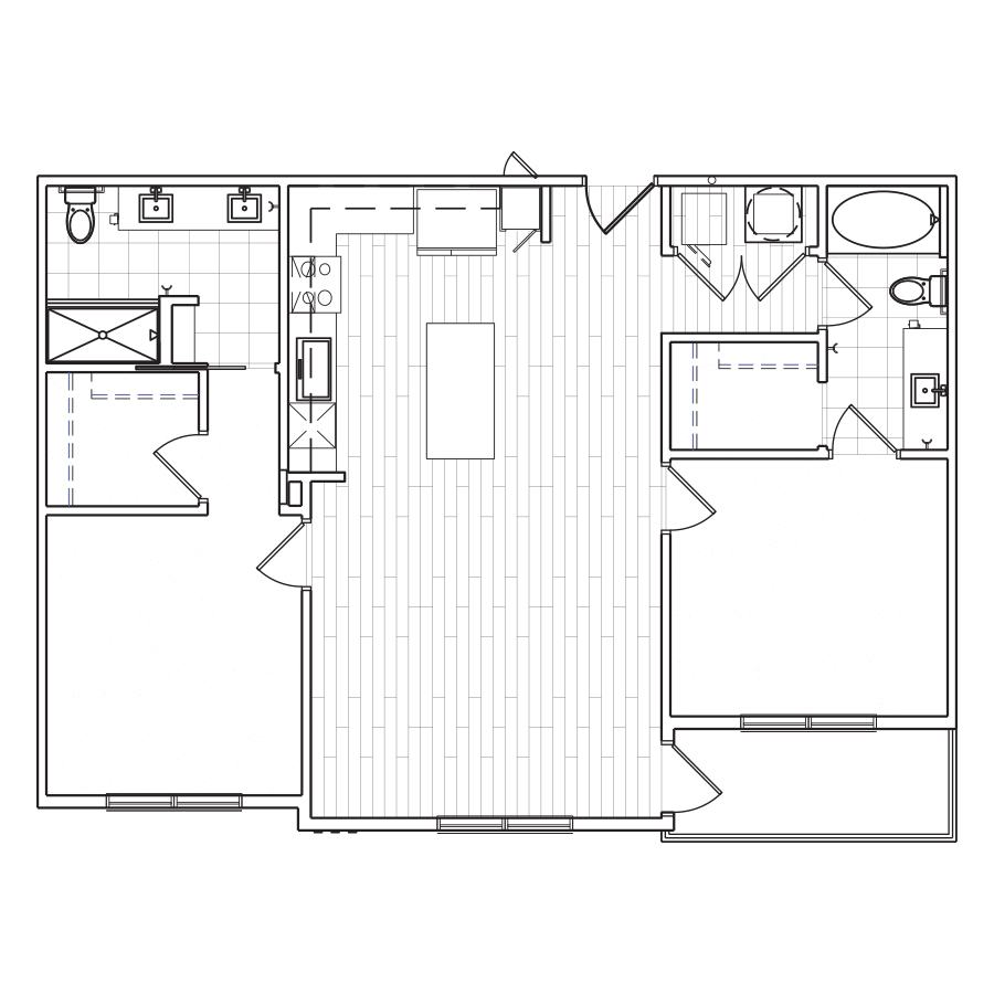 Rendering of the C3 floor plan with 2 bedroom[s] and 2 bathroom[s] at The Locale