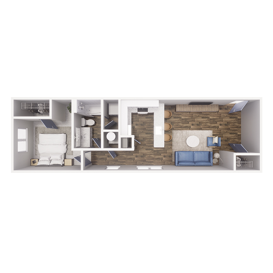 Rendering of the A2 floor plan with 1 bedroom[s] and 1 bathroom[s] at Cottages at Pike View