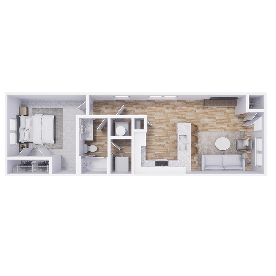 Rendering of the A2 floor plan with 1 bedroom[s] and 1 bathroom[s] at Cottages at North Carefree