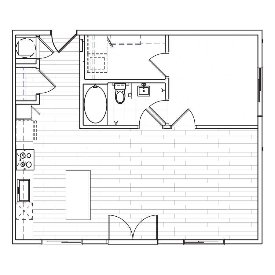 Rendering of the A4 floor plan with 1 bedroom[s] and 1 bathroom[s] at The Locale
