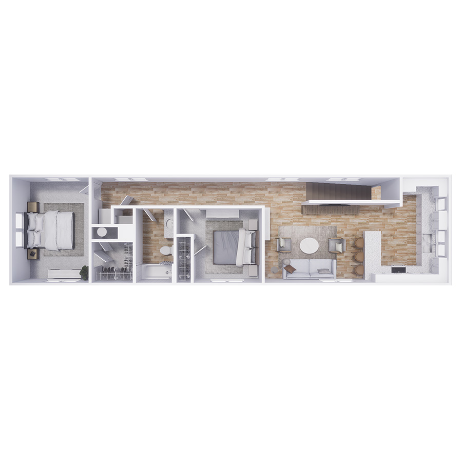 Rendering of the B2 floor plan with 2 bedroom[s] and 1 bathroom[s] at Cottages at North Carefree