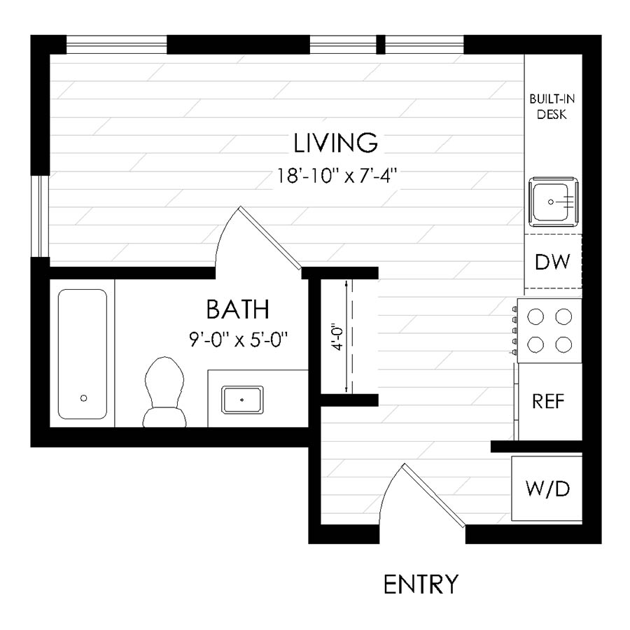 Rendering of the Studio, 1 Bathroom S3 floor plan with a Studio bedroom and 1 bathroom[s] at The Economist