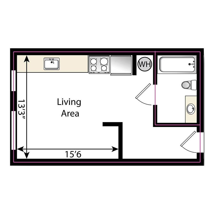 Rendering of the Studio, 1 Bathroom S6 floor plan with a Studio bedroom and 1 bathroom[s] at The Economist