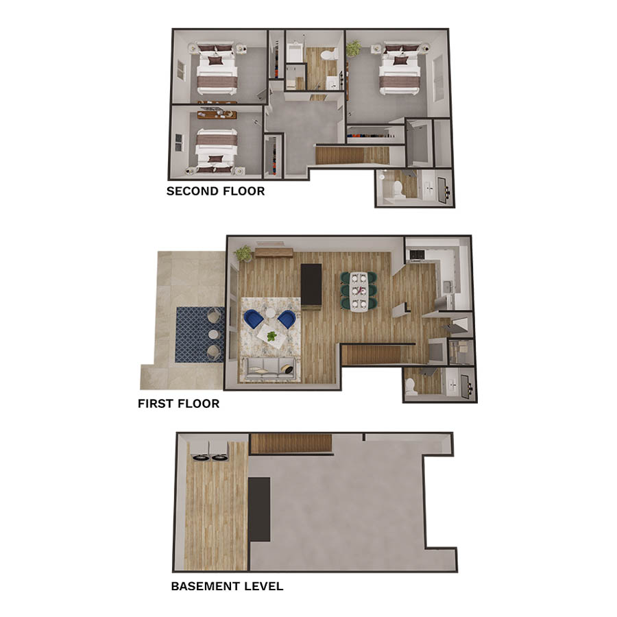 Rendering of the The Del Mar floor plan with 3 bedroom[s] and 2.5 bathroom[s] at Kenilworth