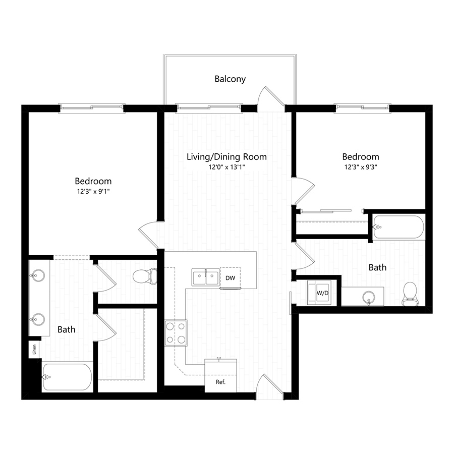 Rendering of the B4 floor plan with 2 bedroom[s] and 2 bathroom[s] at The Preserve at Mesa Creek