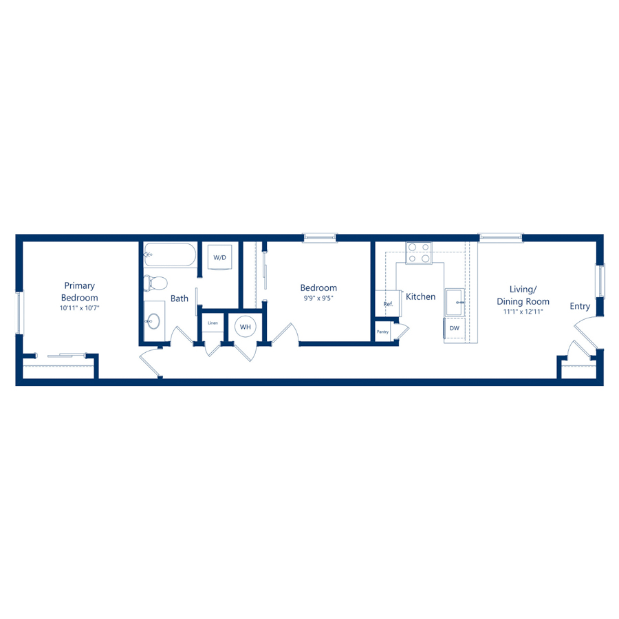 Rendering of the B1 floor plan with 2 bedroom[s] and 1 bathroom[s] at The Cottages at Woodmen Heights