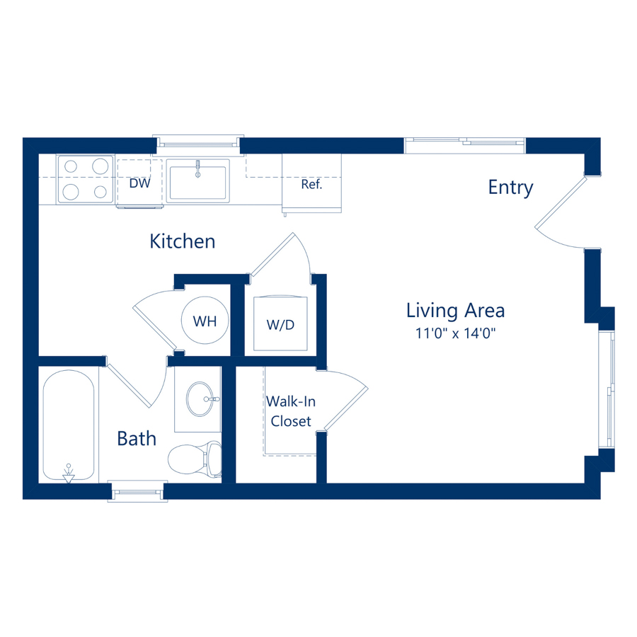 Rendering of the S1 floor plan with a Studio bedroom and 1 bathroom[s] at The Cottages at Woodmen Heights