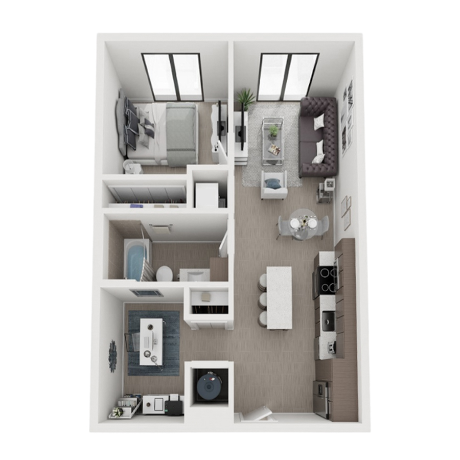 Rendering of the A13D floor plan with 1 bedroom[s] and 1 bathroom[s] at Arte Grand Central Overtown