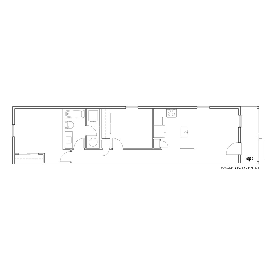 Rendering of the B1 floor plan with 2 bedroom[s] and 1 bathroom[s] at Cottages on the Boulevard