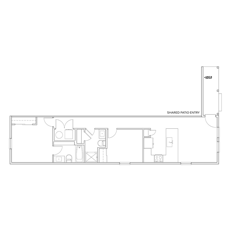 Rendering of the B2 floor plan with 2 bedroom[s] and 2 bathroom[s] at Cottages on the Boulevard