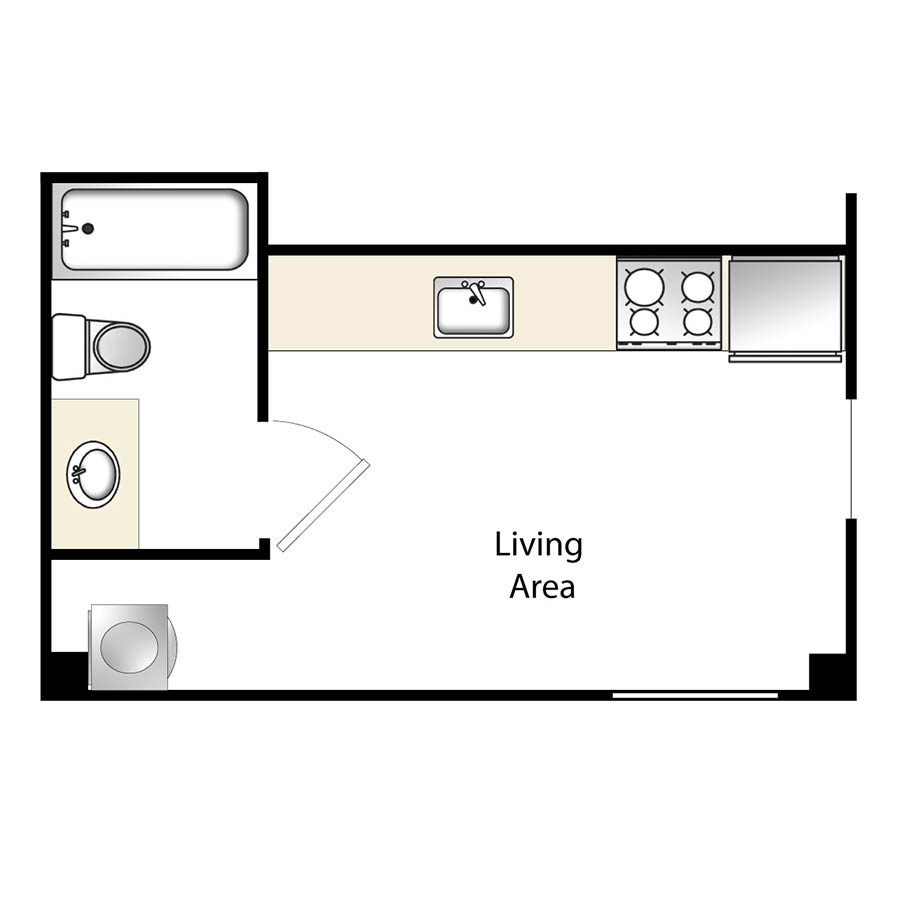 Rendering of the Studio, 1 Bathroom S1 floor plan with a Studio bedroom and 1 bathroom[s] at The Economist
