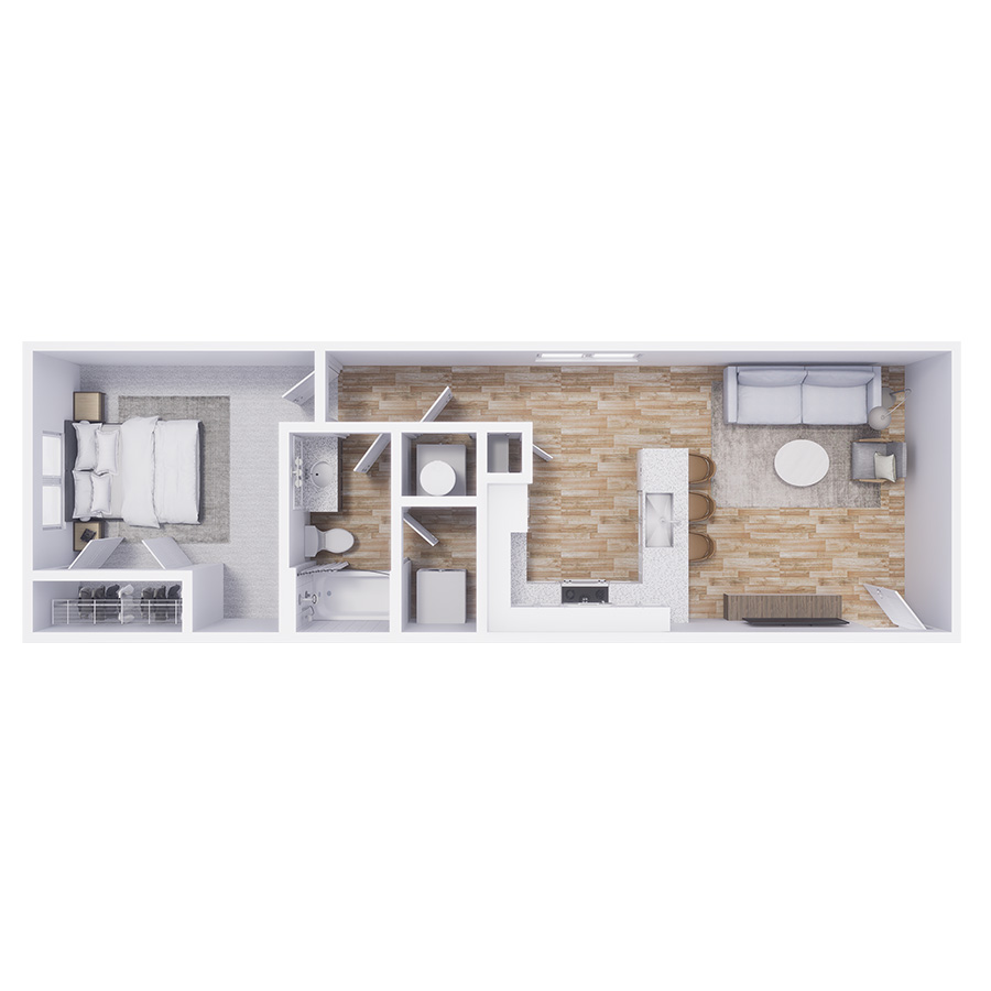 Rendering of the A1 floor plan with 1 bedroom[s] and 1 bathroom[s] at Cottages at North Carefree