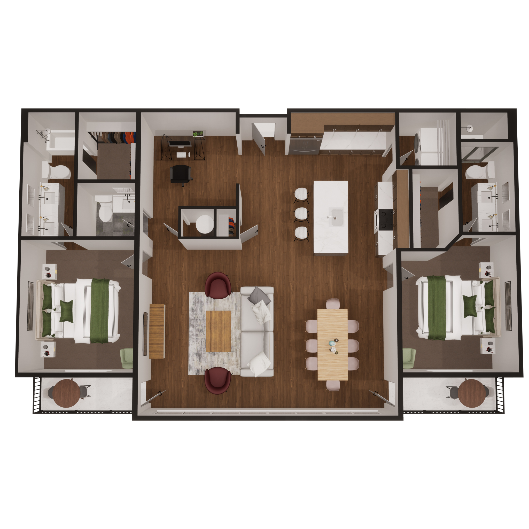Rendering of the PH floor plan with 2 bedroom[s] and 2 bathroom[s] at Summit Square
