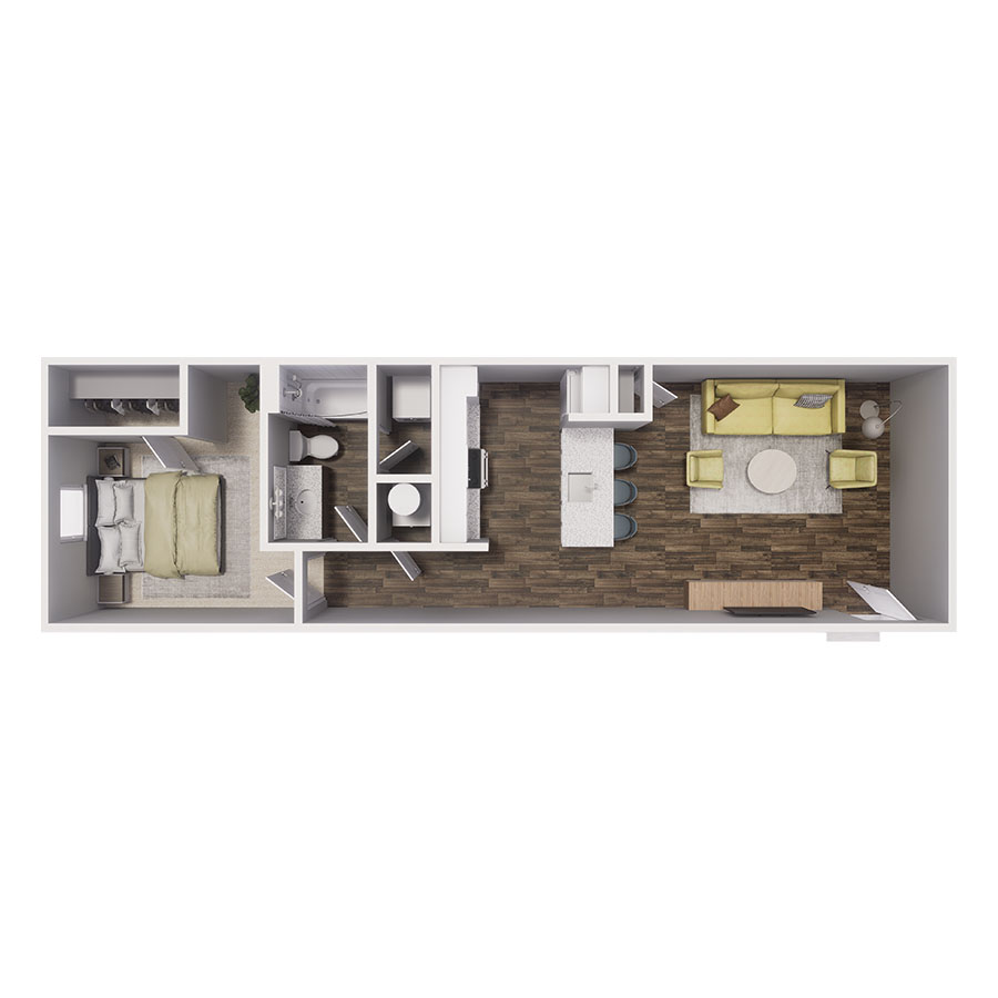 Rendering of the A2 floor plan with 1 bedroom[s] and 1 bathroom[s] at Cottages at Sand Creek