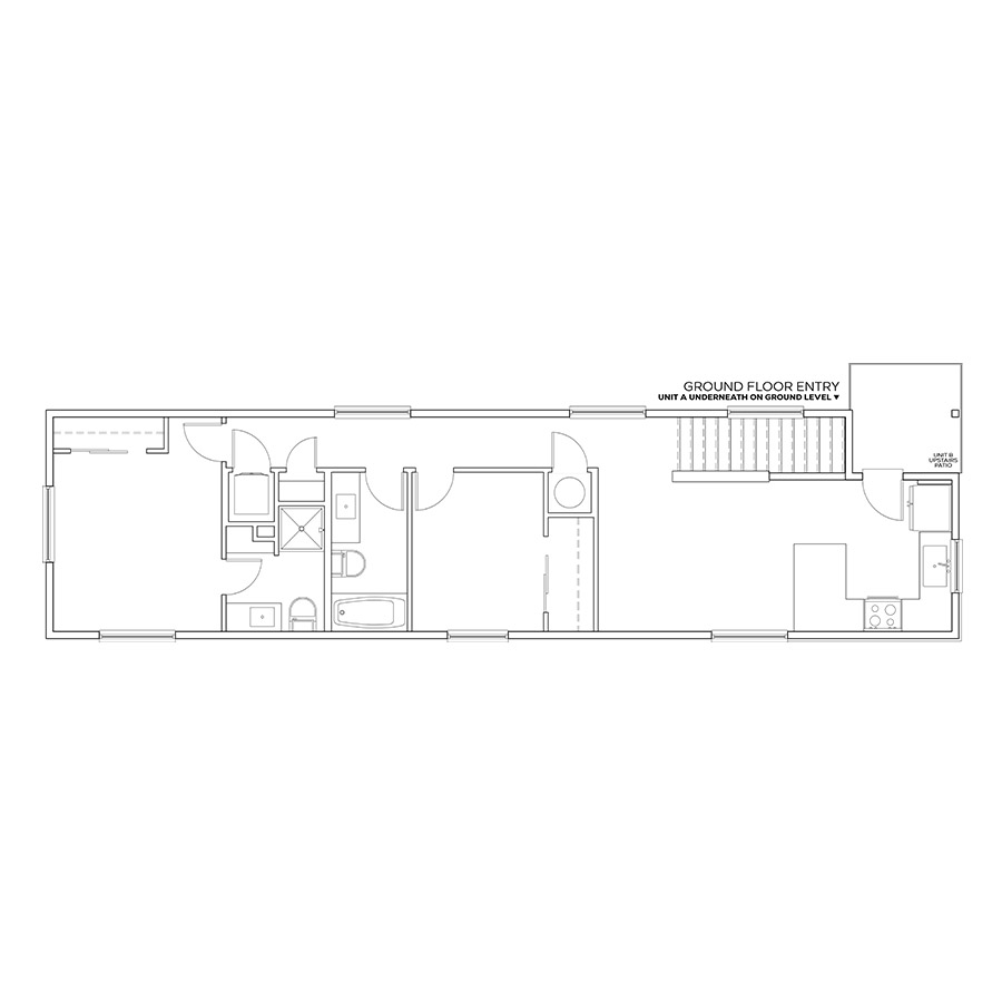 Rendering of the B3 floor plan with 2 bedroom[s] and 2 bathroom[s] at Cottages on the Boulevard