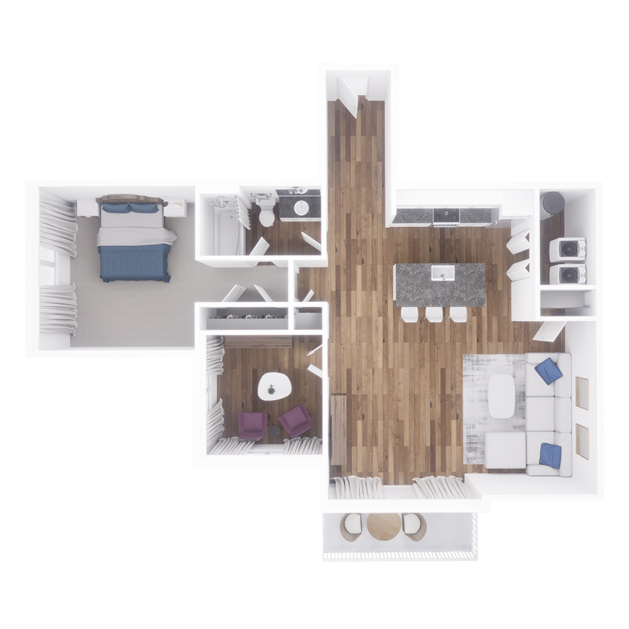 Rendering of the Biltmore with Den floor plan with 1 bedroom[s] and 1 bathroom[s] at Village West