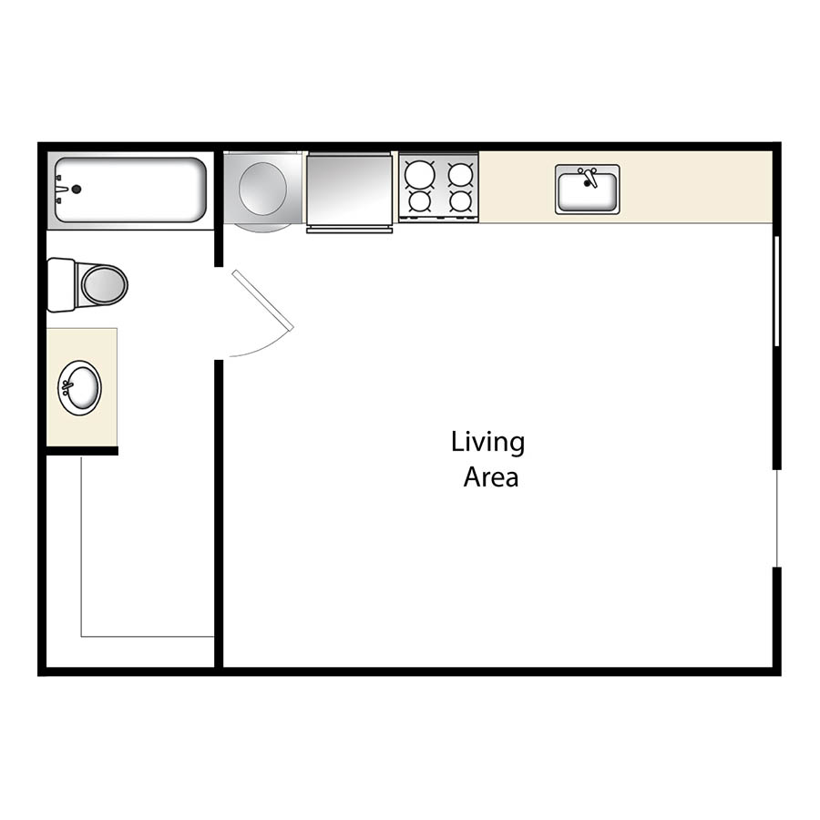 Rendering of the Studio, 1 Bathroom S13 floor plan with a Studio bedroom and 1 bathroom[s] at The Economist