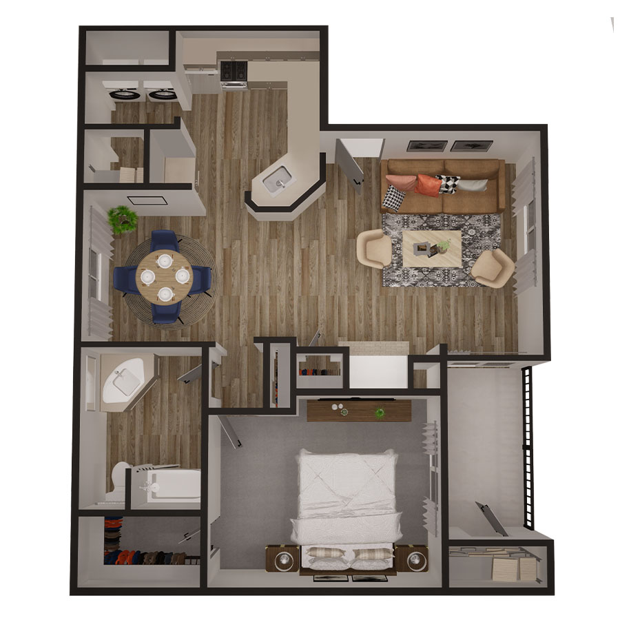 Rendering of the Imperial floor plan with 1 bedroom[s] and 1 bathroom[s] at Copper Ridge