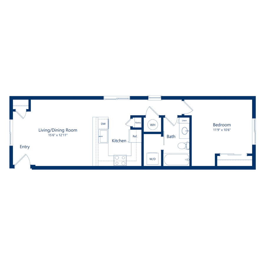 Rendering of the A1 floor plan with 1 bedroom[s] and 1 bathroom[s] at The Cottages at Woodmen Heights