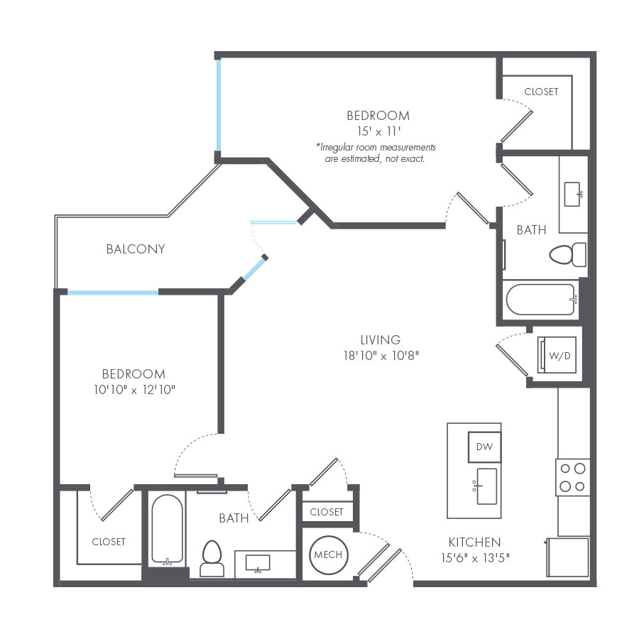 Rendering of the Palette floor plan with 2 bedroom[s] and 2 bathroom[s] at Arte Kansas City