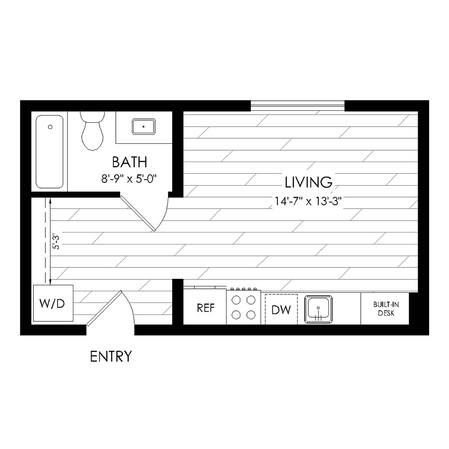 Rendering of the Studio, 1 Bathroom S11 floor plan with a Studio bedroom and 1 bathroom[s] at The Economist
