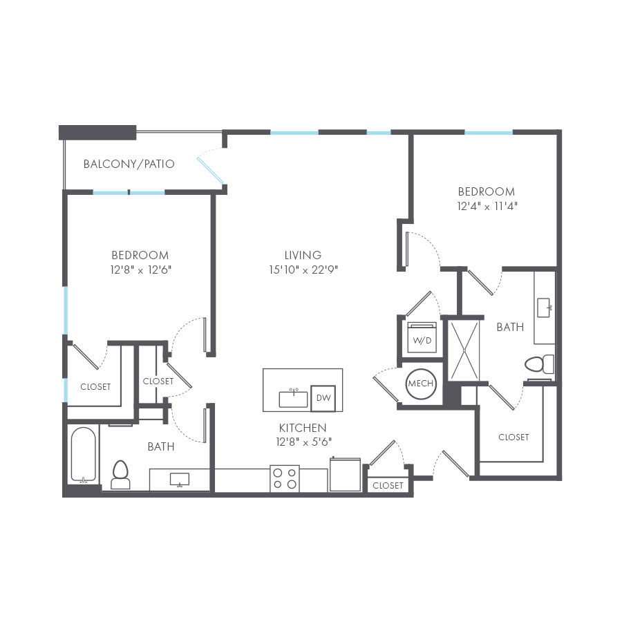 Rendering of the Proof floor plan with 2 bedroom[s] and 2 bathroom[s] at Arte Kansas City