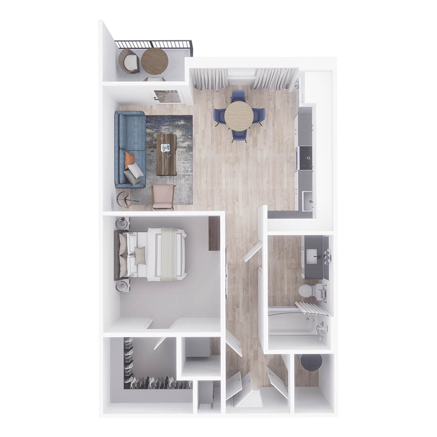 Rendering of the S2 floor plan with a Studio bedroom and 1 bathroom[s] at Arte St. Petersburg
