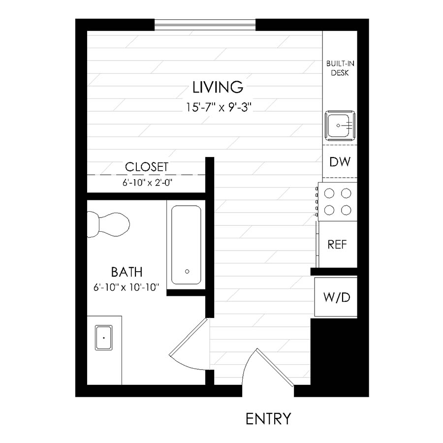 Rendering of the Studio, 1 Bathroom S8 floor plan with a Studio bedroom and 1 bathroom[s] at The Economist