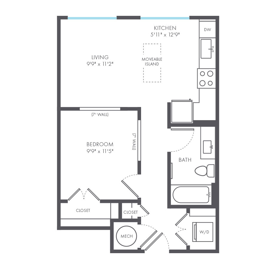 Rendering of the Conservator floor plan with a Studio bedroom and 1 bathroom[s] at Arte Kansas City