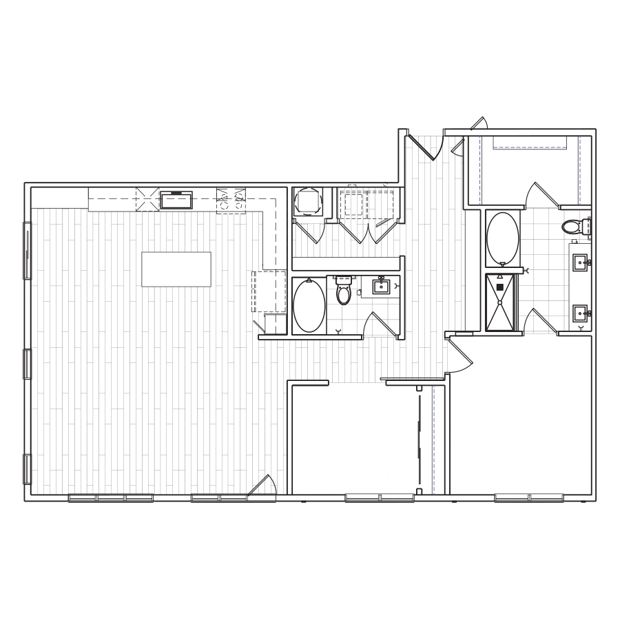 Rendering of the D2 floor plan with 2 bedroom[s] and 2 bathroom[s] at The Locale