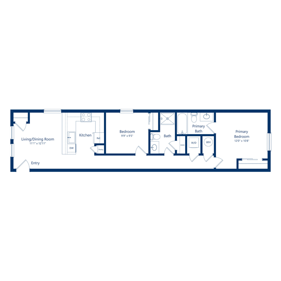 Rendering of the B2 floor plan with 2 bedroom[s] and 1 bathroom[s] at The Cottages at Woodmen Heights