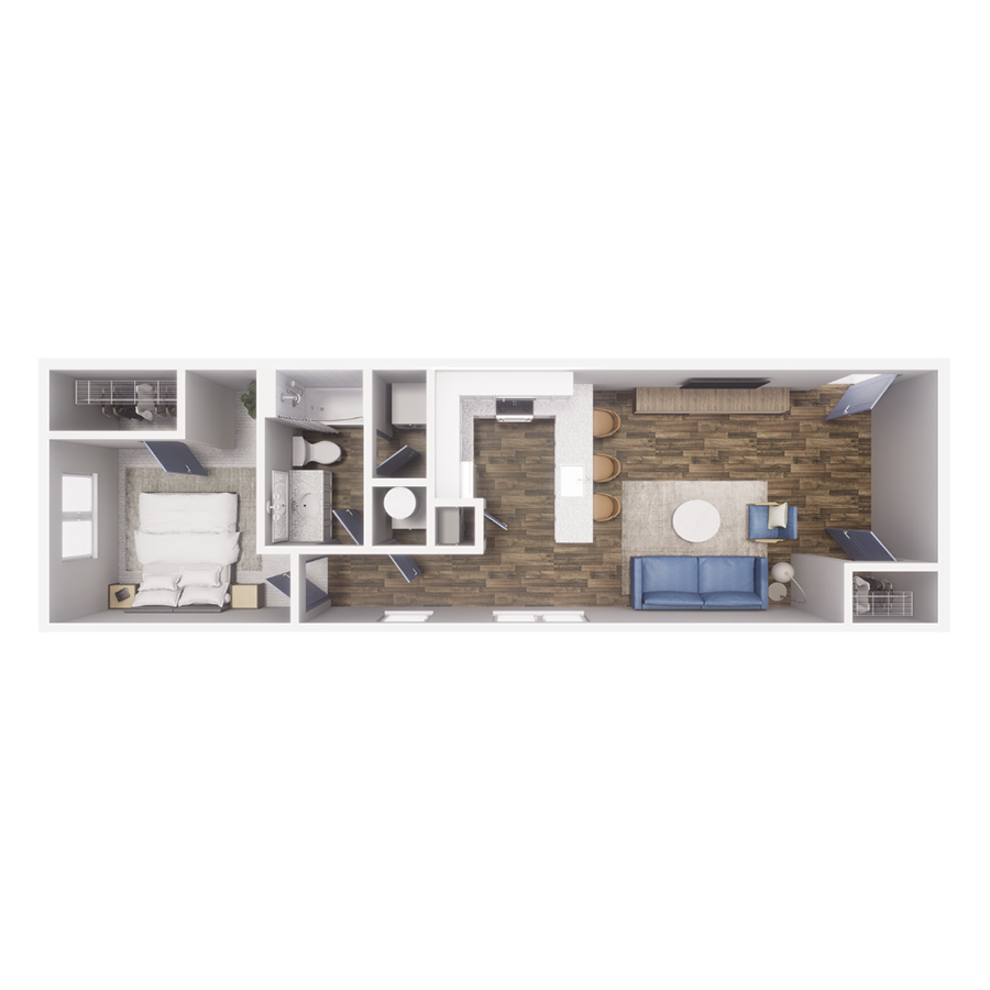 Rendering of the A2 floor plan with 1 bedroom[s] and 1 bathroom[s] at Cottages at Torin Point