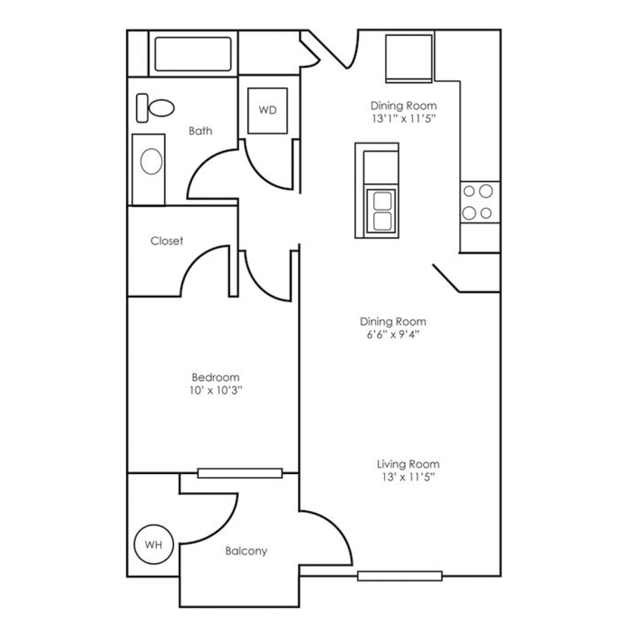 Rendering of the A3 floor plan with 1 bedroom[s] and 1 bathroom[s] at The Retreat at Patriot Park