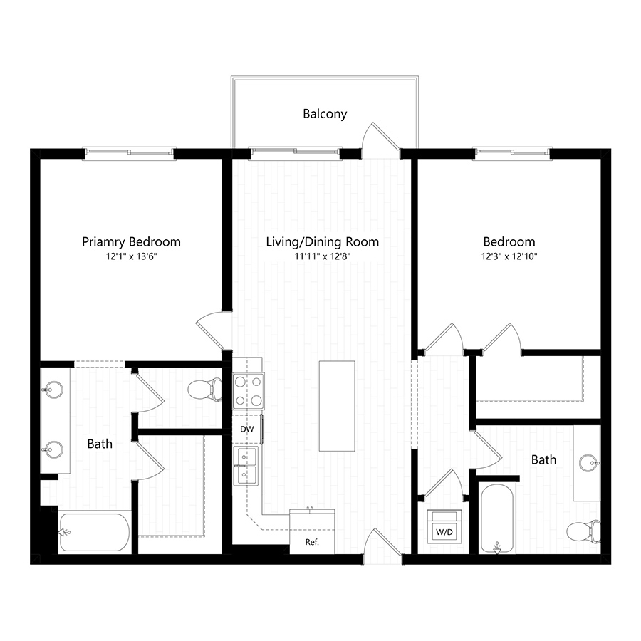 Rendering of the B6 floor plan with 2 bedroom[s] and 2 bathroom[s] at The Preserve at Mesa Creek