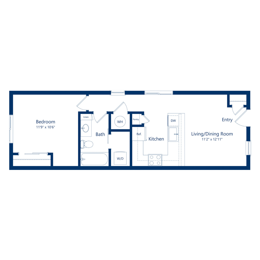 Rendering of the A2 floor plan with 1 bedroom[s] and 1 bathroom[s] at The Cottages at Woodmen Heights