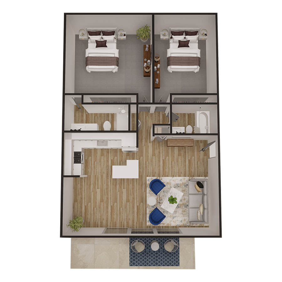 Rendering of the The Canterbury floor plan with 2 bedroom[s] and 2 bathroom[s] at Kenilworth
