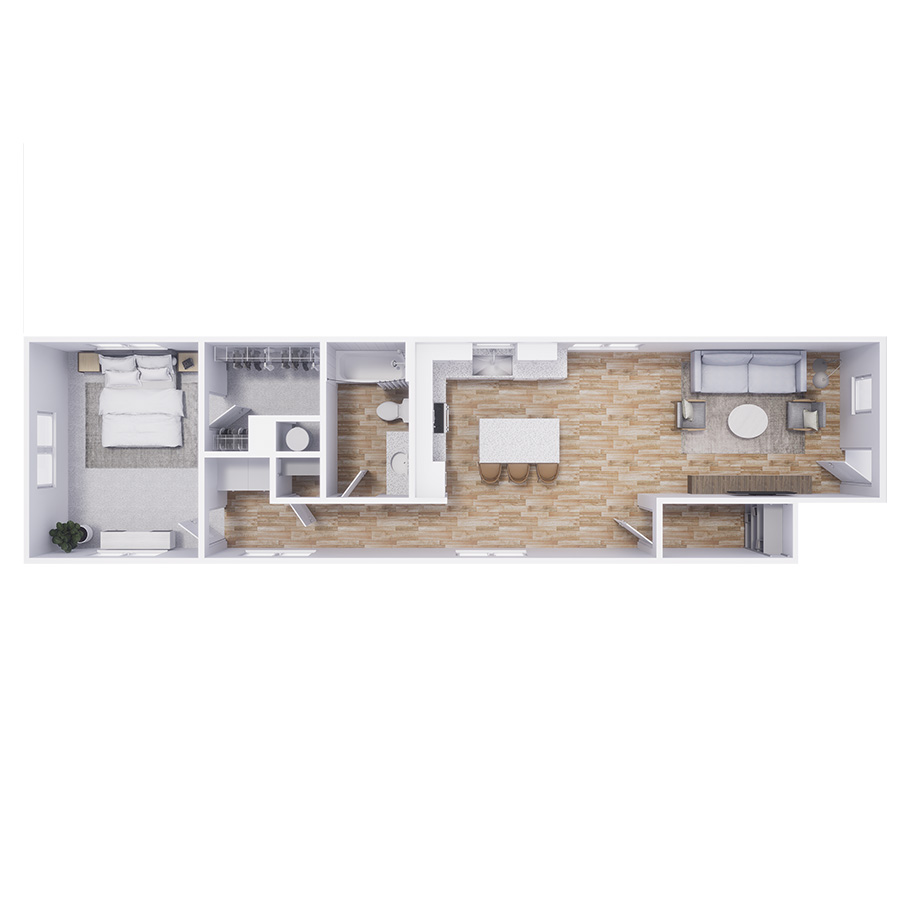 Rendering of the A3 floor plan with 1 bedroom[s] and 1 bathroom[s] at Cottages at North Carefree