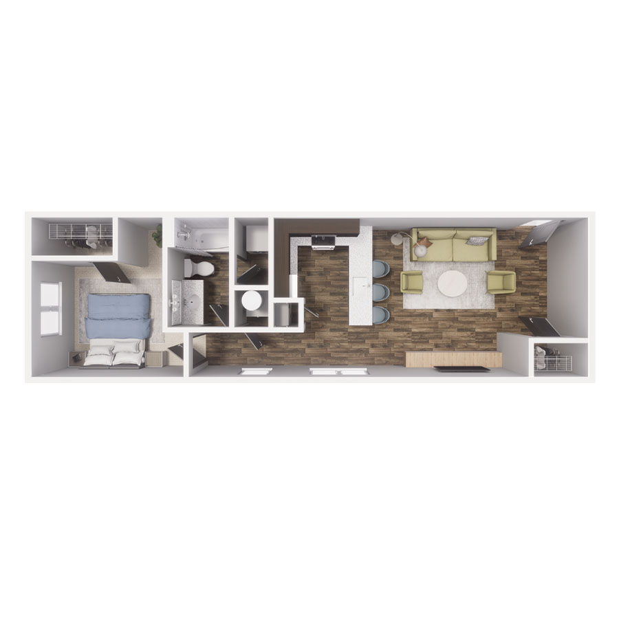 Rendering of the A2 floor plan with 1 bedroom[s] and 1 bathroom[s] at Cottages at Chapel Heights
