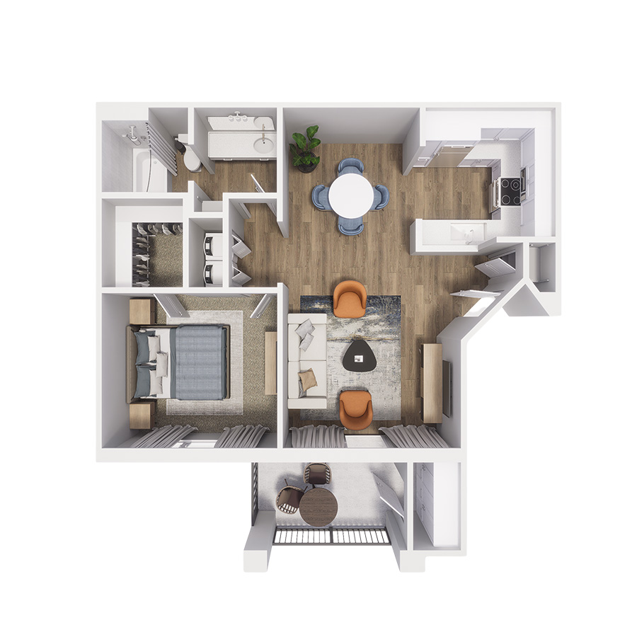 Rendering of the A1: Arroyo with Carport floor plan with 1 bedroom[s] and 1 bathroom[s] at Springs at Alta Mesa
