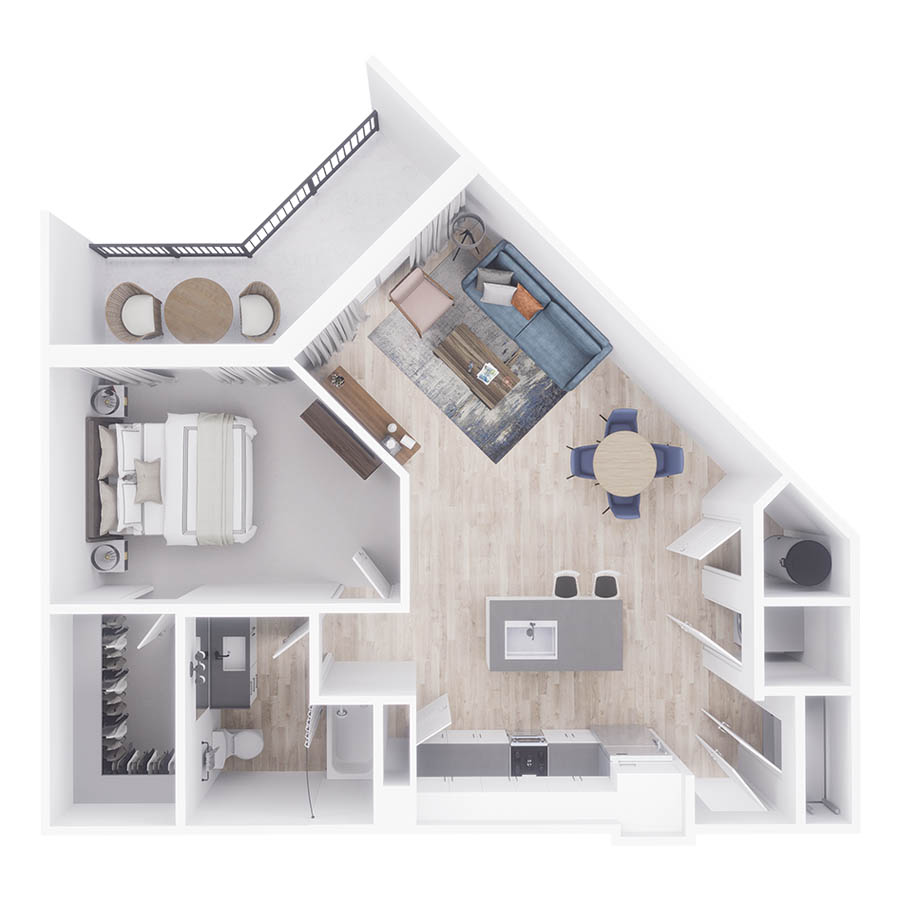 Rendering of the A5 floor plan with 1 bedroom[s] and 1 bathroom[s] at Arte St. Petersburg